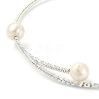 Natural Pearl Beaded Cuff Bangle BJEW-JB09494-1