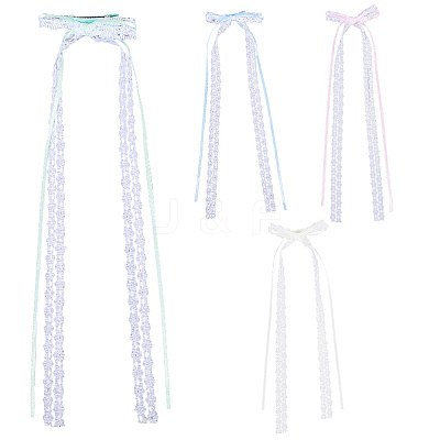 8Pcs 4 Colors Lace Bowknot Polyester Alligator Hair Clips PHAR-CY0001-01-1
