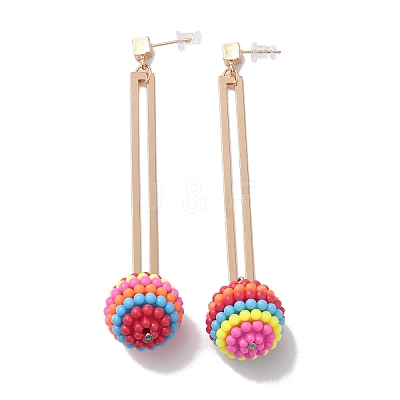 Resin Waxberry Round Ball Dangle Stud Earrings LS-EJEW-O073-02KCG-1