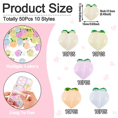 50Pcs 5 Colors Luminous Translucent Resin Decoden Cabochons RESI-TA0004-34-1