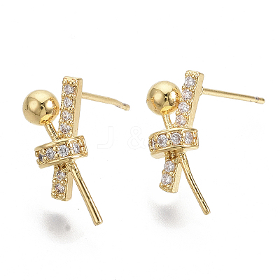 Brass Micro Pave Clear Cubic Zirconia Stud Earring Findings KK-N230-07-NF-1