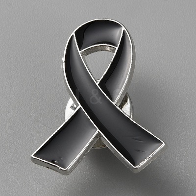 Mourning Ribbon Enamel Pins JEWB-WH0022-88E-1