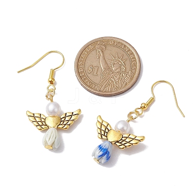 Angel Antique Golden Alloy & Resin Dangle Earrings EJEW-JE05686-10-1