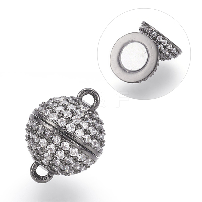 Brass Micro Pave Cubic Zirconia Magnetic Clasps with Loops ZIRC-E120-05-12mm-NR-1