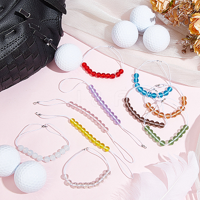 10Pcs 10 Colors Elastic Cords and Glass Golf Beads Count Stroke Score Counter HJEW-DR00088-1