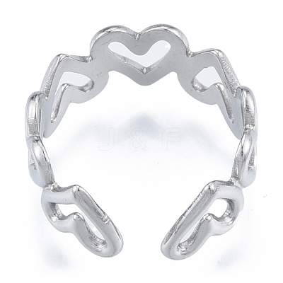 Non-Tarnish 304 Stainless Steel Hollow Heart Cuff Rings RJEW-N038-124P-1