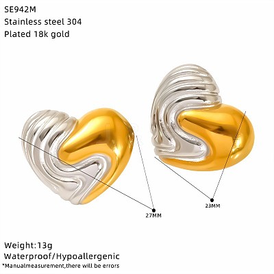 Two Tone 304 Stainless Steel Stud Earrings for Women WGF242D-01-1