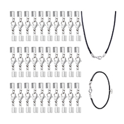30Pcs 304 Stainless Steel Lobster Claw Clasps with Cord Ends STAS-PH0007-10P-1
