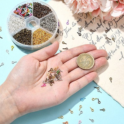 1800Pcs 6 Colors Iron Screw Eye Pin Peg Bails IFIN-YW0003-66-1