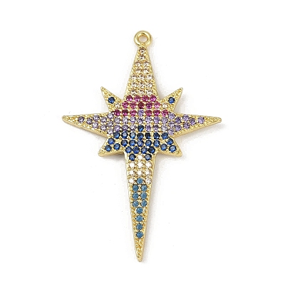 Brass Micro Pave Cubic Zirconia Pendants KK-M322-45G-1