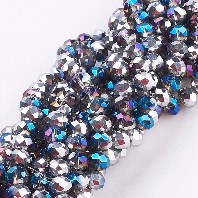 Half Plated Faceted Rondelle Electroplate Glass Beads Strands X-EGLA-D020-6x4mm-20-1