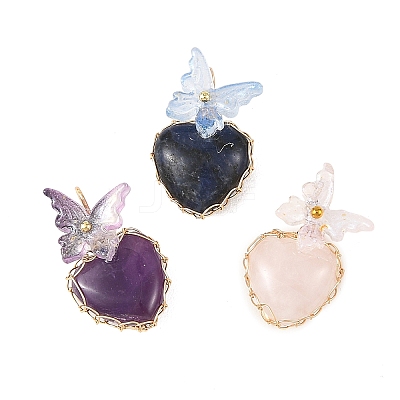 Natural Mixed Stone Wire Wrapped Pendants PALLOY-JF05991-1