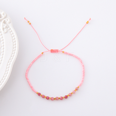 2mm Faceted Natural Rhodochrosite Beaded Braided Adjustable Bracelets for Women PF2854-11-1