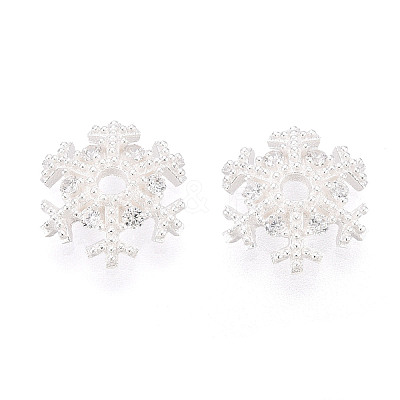 925 Sterling Silver Micro Pave Clear Cubic Zirconia Bead Caps STER-T008-42S-1