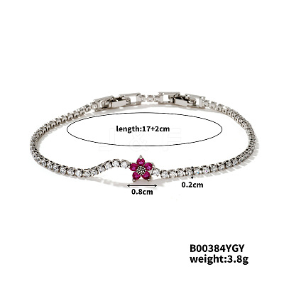 Chic Minimalist Flower Brass Rhinestone Link Chain Bracelets BO9570-1-1