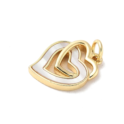Brass Pave Natural White Shell Pendants KK-S522-08C-G-1