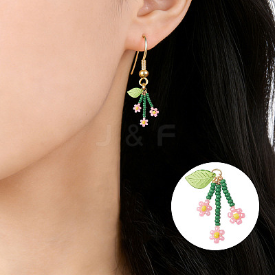 10Pcs Glass Seed Beaded Flower Pendants PALLOY-SZ00069-1
