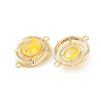 Brass with Glass Connector Charms KK-Z141-13G-1