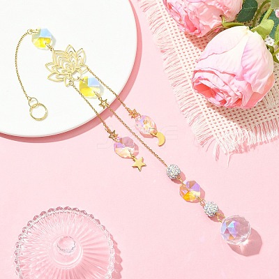 Glass Round Pendant Decorations HJEW-JM01231-1