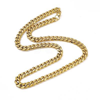 PVD Vacuum Plating 201 Stainless Steel Cuban Link Chain Necklace with 304 Stainless Steel Clasps for Men Women NJEW-M194-01C-G-1