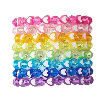 8Pcs 8mm Faceted Round & Heart Acrylic Beaded Stretch Bracelet Sets BJEW-JB10240-02-1