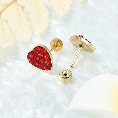 Heart Glass & Polymer Clay Rhinestone Ear Fake Plugs EJEW-H105-28G-1