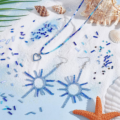 195G 15 Styles Blue Theme Round & Bugle Glass Seed Beads SEED-PH0002-65-1