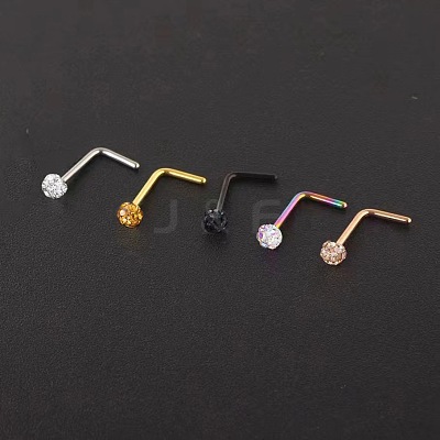 304 Stainless Steel Rhinestone Round Ball L-Shaped Nose Rings WGE5A2F-11-1