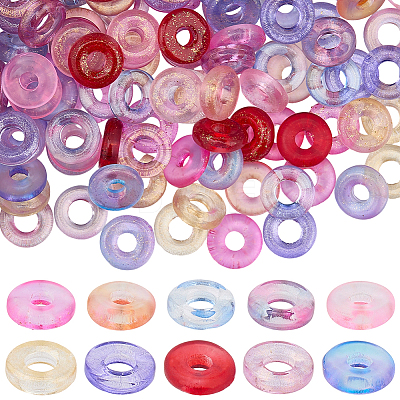 100Pcs 10 Colors Transparent Spray Painted Glass European Beads GLAA-SC0002-98-1