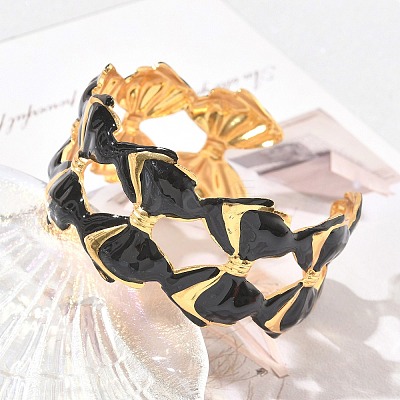 304 Stainless Steel Enamel Cuff Bangles for Women SA-CBAFD7D-04G-1