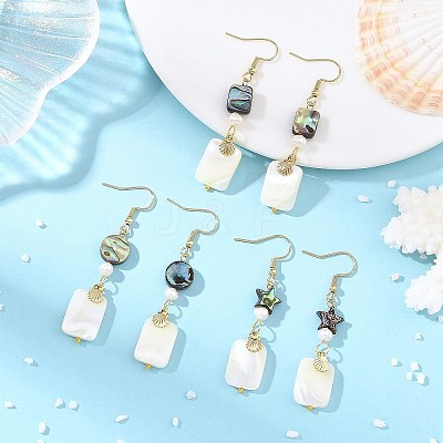 Natural Abalone Shell/Paua Shell & Natural Trochid Shell/Trochus Shell Dangle Earring for Women EJEW-JE07401-1