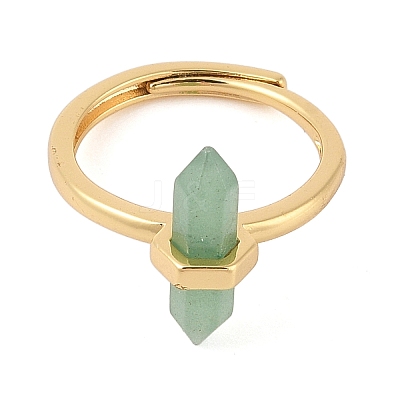 Double Pointed Hexagonal Prism Natural Mixed Stone Adjustable Rings for Women RJEW-G327-01G-1