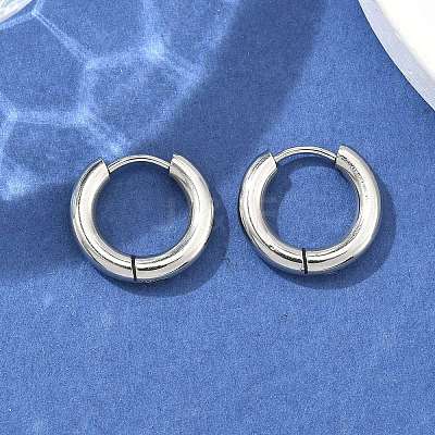 Tarnish Resistant 304 Stainless Steel Huggie Hoop Earrings X-EJEW-F111-16mm-P-1
