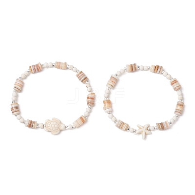 2Pcs Synthetic Turquoise Beaded Stretch Bracelets BJEW-JB11911-1