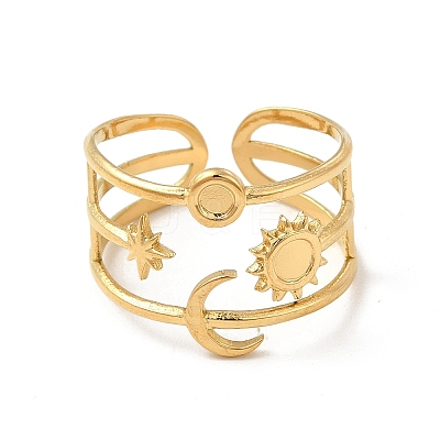 Star & Moon & Sun Ion Plating(IP) 304 Stainless Steel Open Cuff Ring Findings X-STAS-E066-10G-1