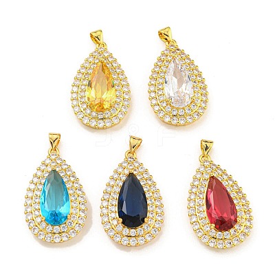 Rack Plating Brass Micro Pave Cubic Zirconia Pendants KK-H469-01G-1