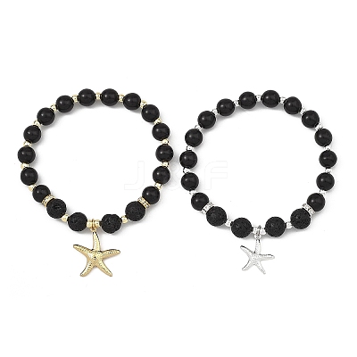 2Pcs Starfish 304 Stainless Steel Charm Bracelets BJEW-JB14088-1