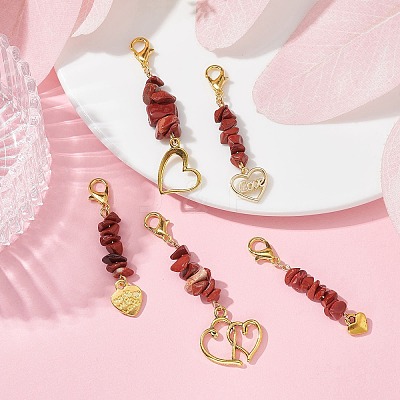 Valentine's Day Natural Red Jasper Chip Pendant Decorations HJEW-JM01330-1