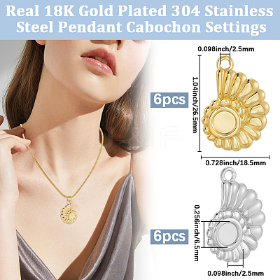 12Pcs 2 Colors 304 Stainless Steel Pendant Cabochon Settings STAS-BBC0007-39-1