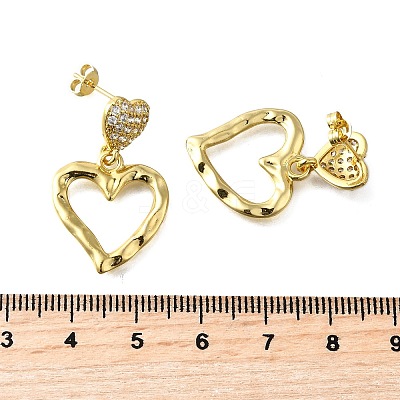 Hollow Heart Brass Micro Pave Clear Cubic Zirconia Dangle Stud Earrings EJEW-Z099-02G-02-1
