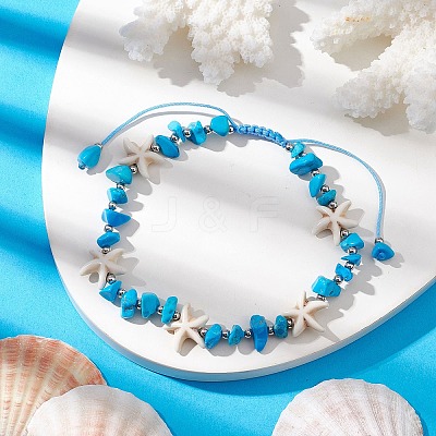 Synthetic Turquoise Beads with Natural Magnesite Anklet for Women AJEW-AN00576-01-1