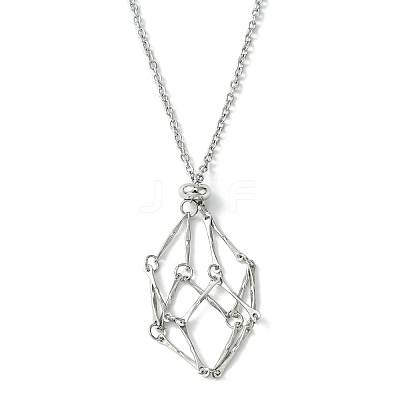 Crystal Cage Holder Necklace NJEW-JN04604-01-1