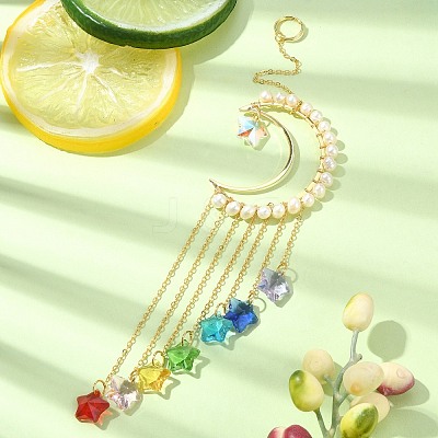 Wire Wrapped Natural Pearl Pendant Decorations HJEW-JM01256-01-1