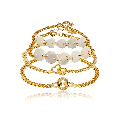 Brass Charm Bracelets & Curb Chain Bracelets Sets BJEW-SZ0001-005G-1