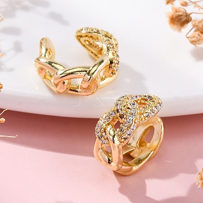 Rack Plating Brass Micro Pave Clear Cubic Zirconia Cuff Earrings EJEW-H147-11G-1