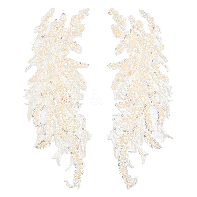Leaf Polyester Embroidery Lace Appliques DIY-FG0003-90B-1