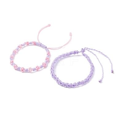 2Pcs 2 Colors Peach Blossom Braided Cord Bracelet BJEW-JB07610-05-1