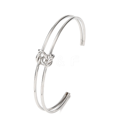 304 Stainless Steel Double Layers Cuff Bangles for Women BJEW-Z165-01P-1