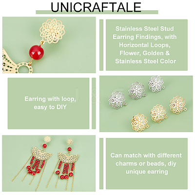24Pcs 2 Colors 304 Stainless Steel Stud Earring Findings STAS-UN0040-80-1