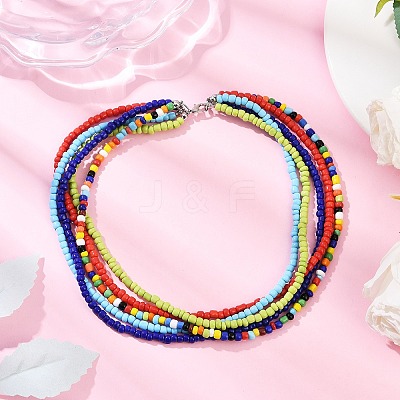 Bohemian Glass Seed Beaded Multi-strand Necklaces for Women NJEW-JN05354-03-1